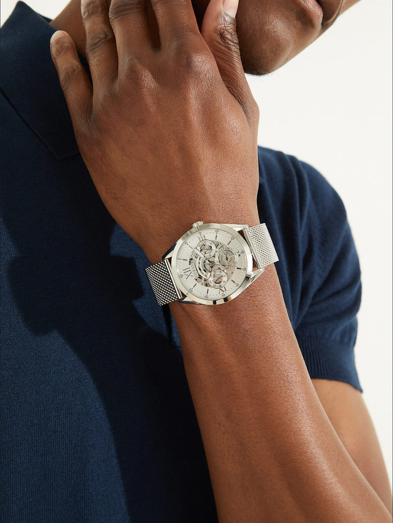 Guess Tailor Multifunction Silver Dial Silver Mesh Bracelet Watch for Men - GW0368G1 Buy Now By Guess