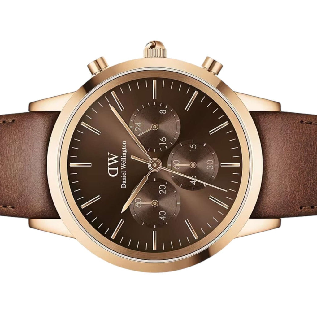 Daniel Wellington Iconic Chronograph St Mawes Brown Dial Brown Leather Strap Watch For Men - DW00100640 Buy Now By Daniel Wellington