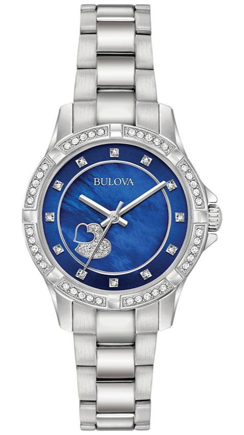 Bulova Crystal Collection Blue Mother of Pearl Dial Silver Steel Strap Watch for Women - 96L238 Buy Now By Bulova