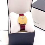 Gucci Grip Quartz Gold Dial Maroon Leather Strap Watch For Women - YA157413 Buy Now By Gucci