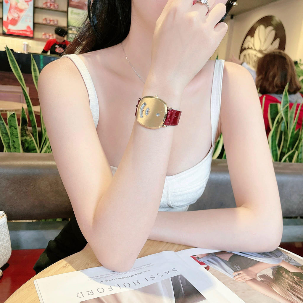 Gucci Grip Quartz Gold Dial Maroon Leather Strap Watch For Women - YA157413 Buy Now By Gucci
