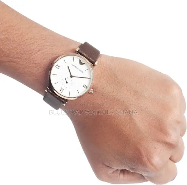 Emporio Armani Analog White Dial Brown Leather Strap Watch For Men - AR9042 Buy Now By Emporio Armani