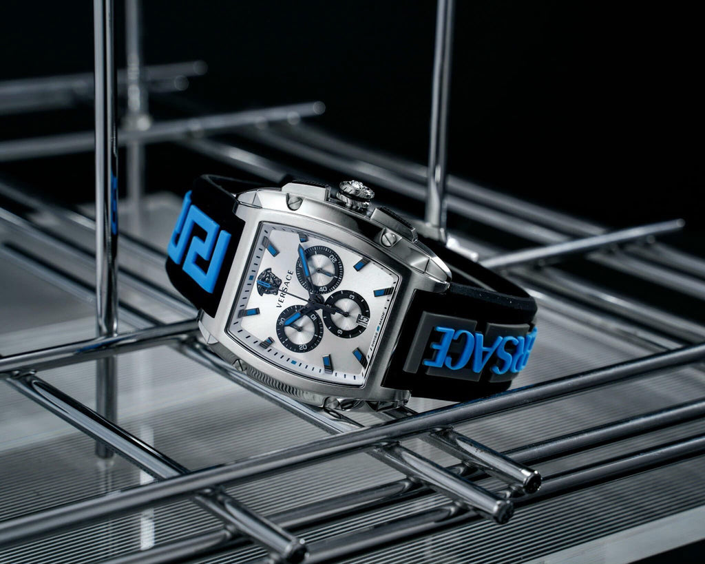 Versace Dominus Chronograph Silver Dial Black Rubber Strap Watch For Men - VE6H00123 Buy Now By Versace