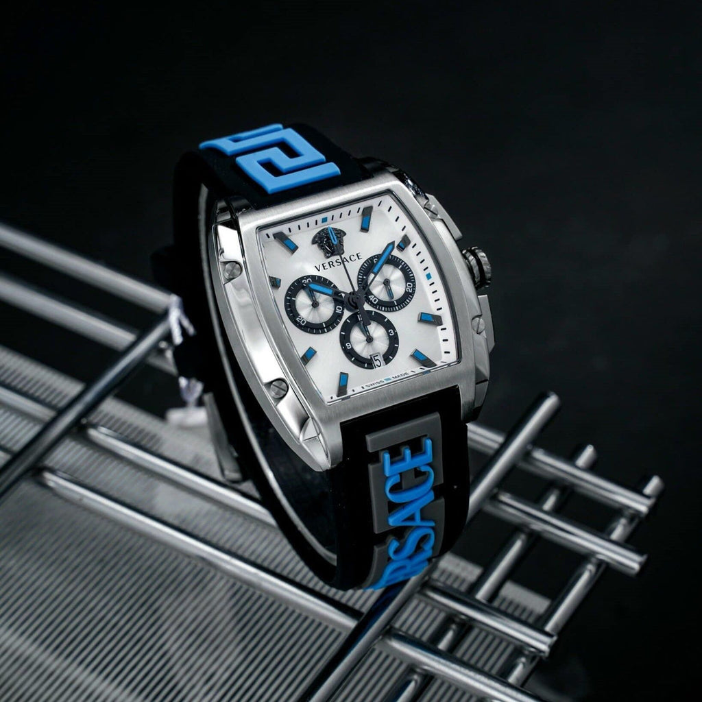 Versace Dominus Chronograph Silver Dial Black Rubber Strap Watch For Men - VE6H00123 Buy Now By Versace