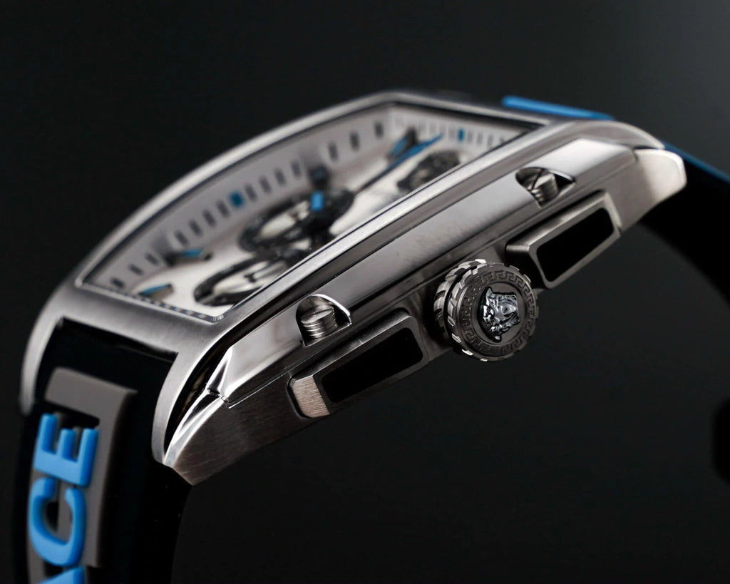 Versace Dominus Chronograph Silver Dial Black Rubber Strap Watch For Men - VE6H00123 Buy Now By Versace