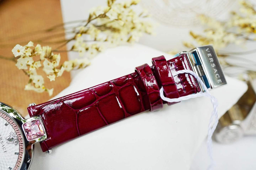 Versace Olympo Crystal Gleam White Dial Purple Leather Strap Watch for Women - VAN010016 Buy Now By Versace