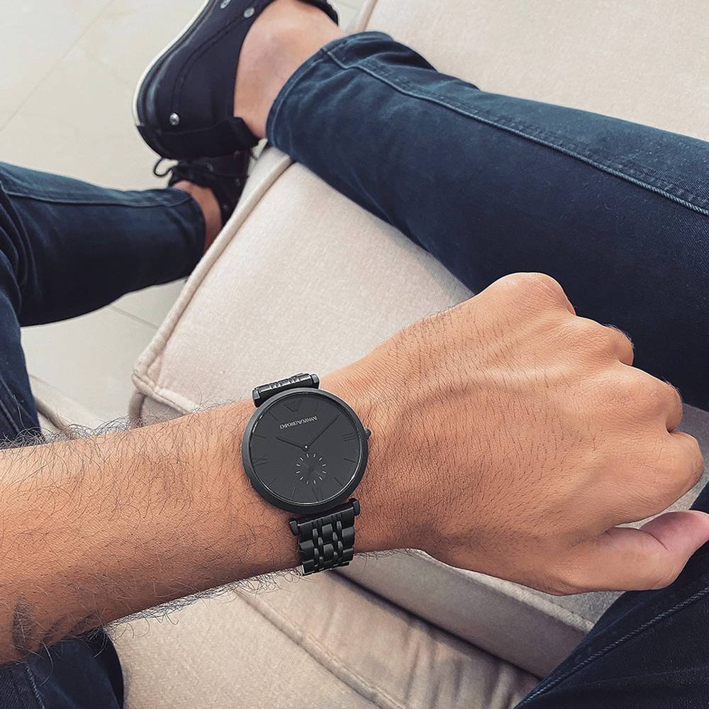 Emporio Armani Gianni T Bar Analog Black Dial Black Steel Strap Watch For Men - AR11299 Buy Now By Emporio Armani