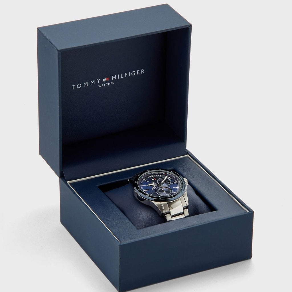 Tommy Hilfiger Austin Blue Dial Silver Steel Strap Watch for Men - 1791640