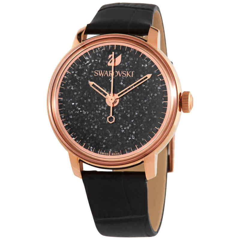 Swarovski Crystalline Hours Black Dial Black Leather Strap Watch for Women - 5295377 Buy Now By Swarovski