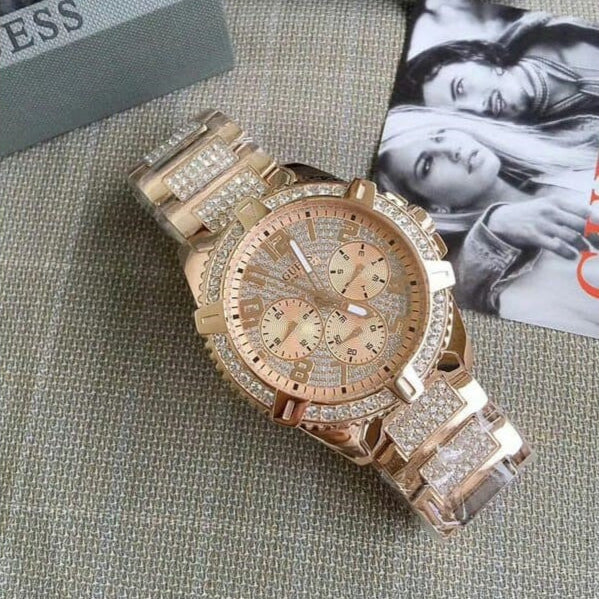 Guess Frontier Chronograph Crystals Rose Gold Dial Rose Gold Steel Strap Watch for Men - W0799G3 Buy Now By Guess