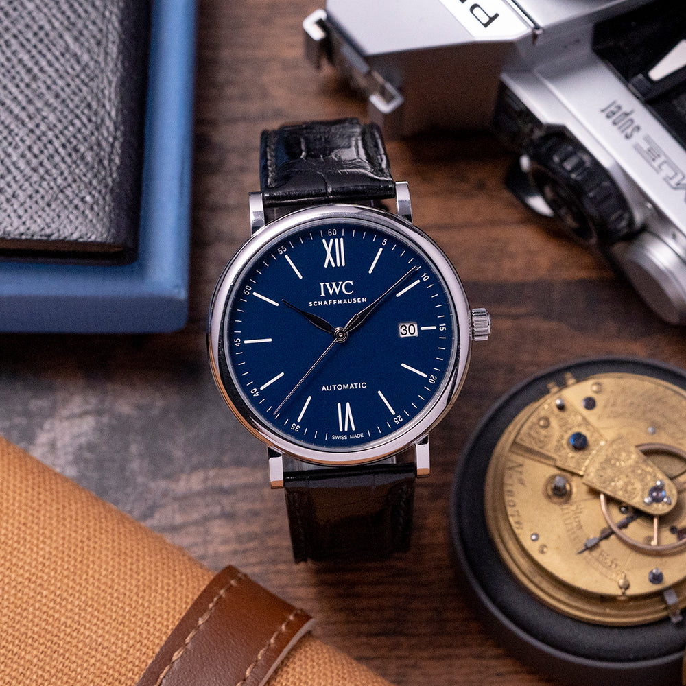 IWC Portofino '150 Years Edition' Automatic Blue Dial Black Leather Strap Watch for Men - IW356518 Buy Now By IWC