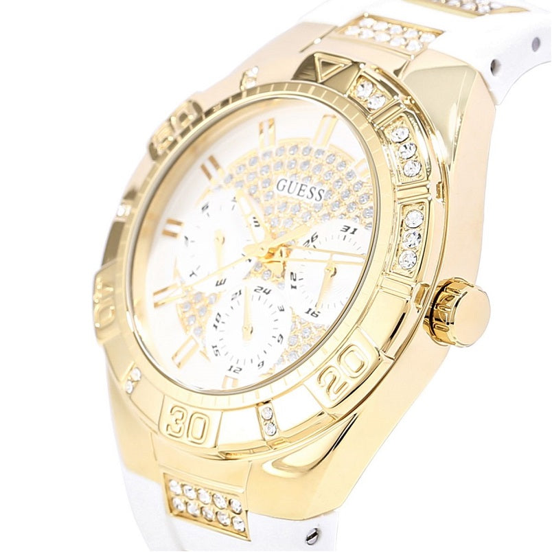 Guess Luna Diamonds White Dial White Rubber Strap Watch for Women - W0653L3 Buy Now By Guess