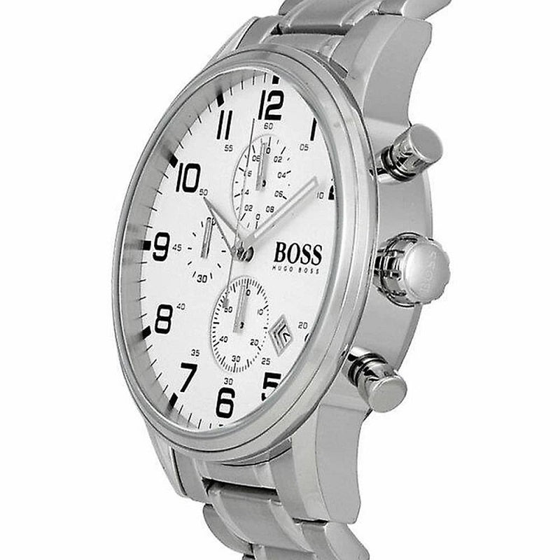 Hugo Boss Aeroliner Chronograph Quartz White Dial Silver Steel Strap Watch For Men - HB1512445 Buy Now By Hugo Boss