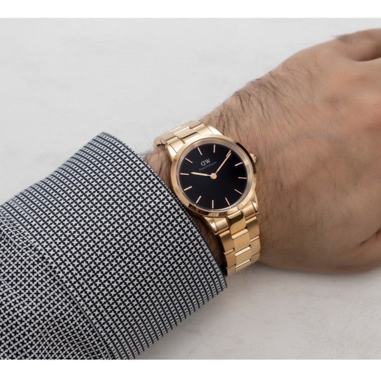 Daniel Wellington Iconic Link Black Dial Rose Gold Steel Strap Watch for Women - DW00100210