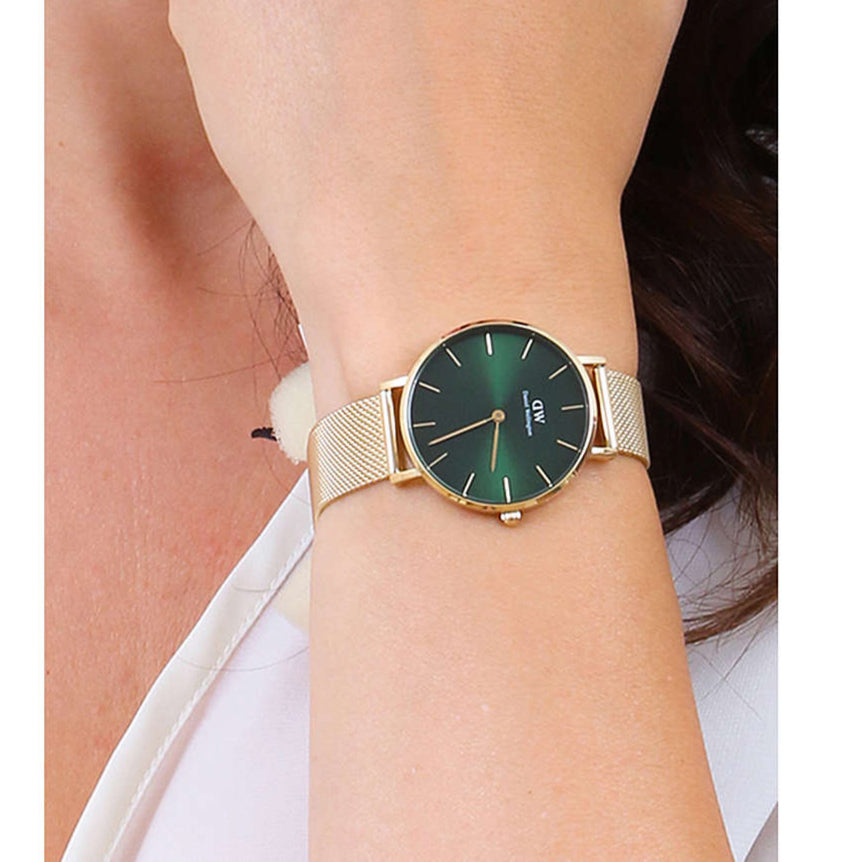 Daniel Wellington Petite Emerald Green Dial Gold Mesh Strap Watch For Women - DW00100481 Buy Now By Daniel Wellington