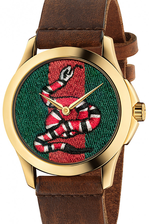 Gucci G Timeless Quartz Green & Red Dial Brown Leather Strap Watch For Men - YA126451 Buy Now By Gucci