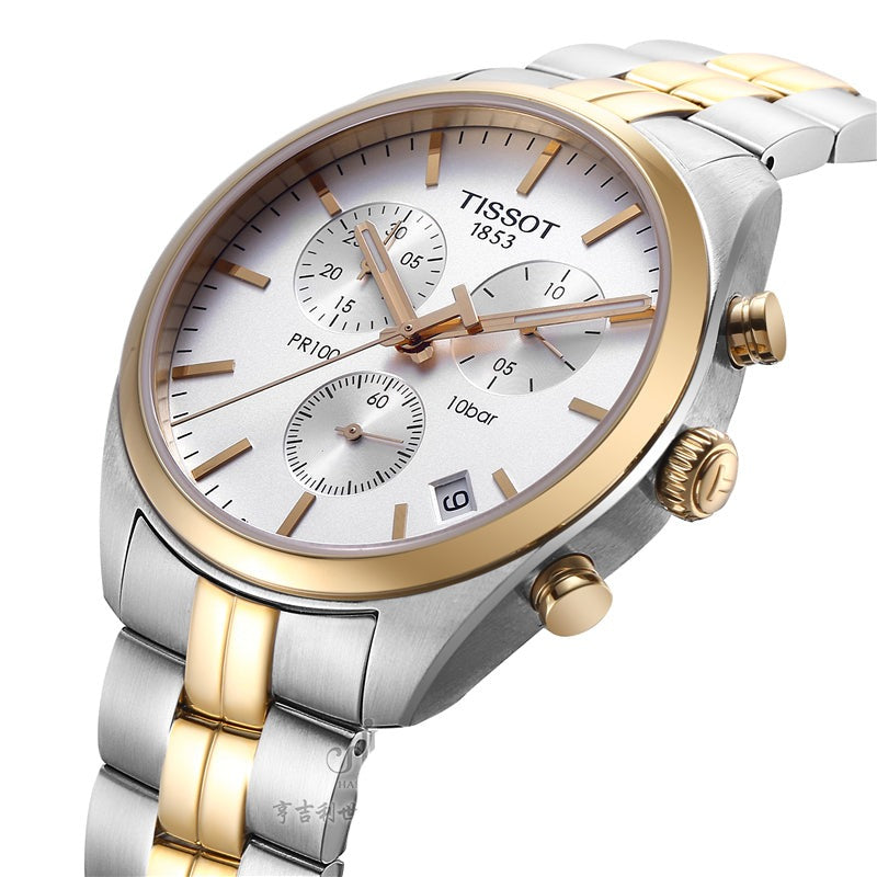 Tissot T Sport PR 100 Chronograph White Dial Two Tone Steel Strap Watch For Men - T101.417.22.031.00 Buy Now By Tissot