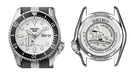 Seiko 5 Sports x Peanuts Surfboard Snoopy Limited Edition White Dial Two Tone NATO Strap Watch For Men - SRPK25K1 Buy Now By Seiko