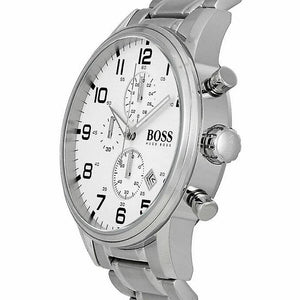 Hugo Boss Aeroliner Chronograph White Dial Silver Steel Strap Watch For Men - 1512445 Buy Now By Hugo Boss