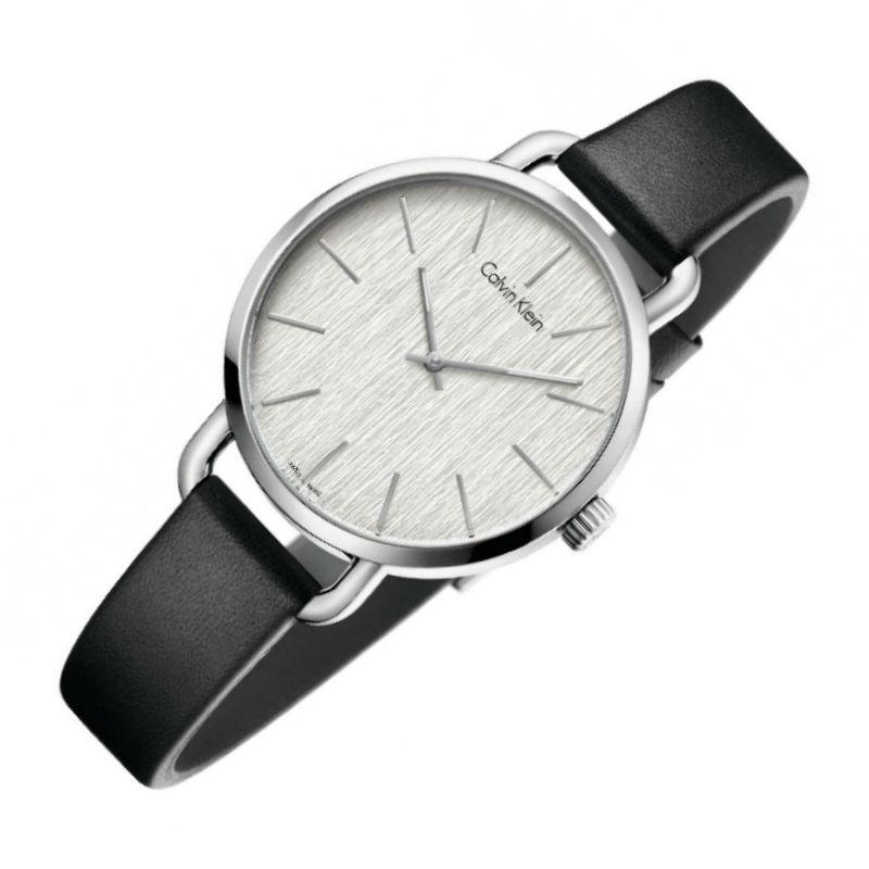 Calvin Klein Even Silver Black Leather Strap Watch for Women - K7B231C6 Buy Now By Calvin Klein