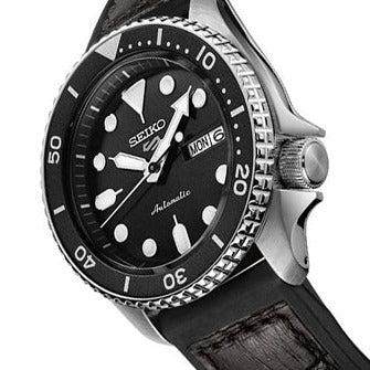 Seiko 5 Sports SKX Automatic Black Dial Black Leather Strap Watch for Men - SRPD55K2 Buy Now By Seiko