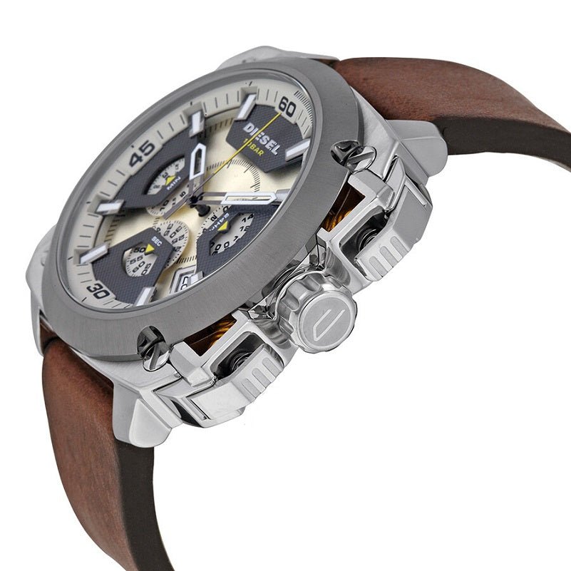 Diesel BAMF Chronograph Beige Dial Brown Leather Strap Watch For Men - DZ7343 Buy Now By Diesel