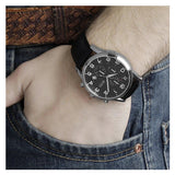 Hugo Boss Aeroliner Chronograph Quartz Black Dial Black Leather Strap Watch For Men - HB1512448 Buy Now By Hugo Boss