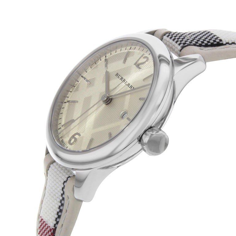 Burberry The Classic Guilloche Silver Dial Grey Leather Strap Watch for Women - BU10113 Buy Now By Burberry