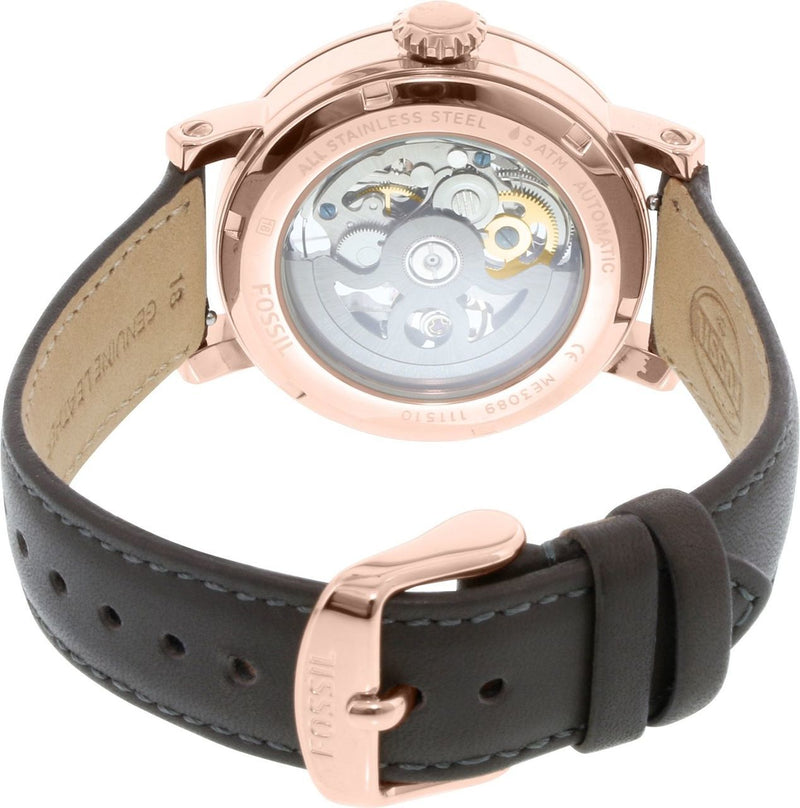 Fossil Boyfriend Automatic Skeleton Grey Dial Grey Leather Strap Watch for Women - ME3089 Buy Now By Fossil