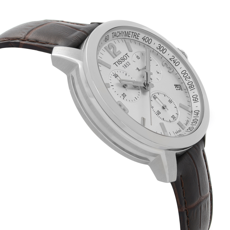 Tissot PRC 200 Chronograph Silver Dial Brown Leather Strap Watch For Men - T055.417.16.037.00 Buy Now By Tissot