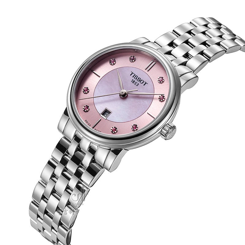 Tissot T Classic Carson Premium Lady Mother of Pearl Pink Dial Silver Steel Strap Watch For Women - T122.210.11.159.00 Buy Now By Tissot