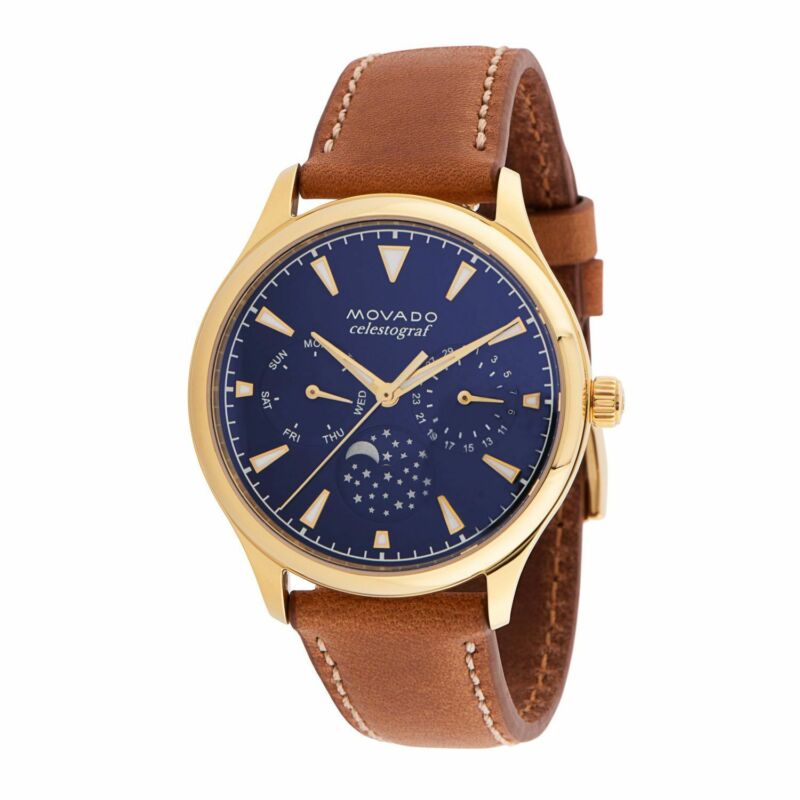 Movado Heritage Celestograf Navy Blue Dial Brown Leather Strap Watch For Women - 3650010 Buy Now By Movado
