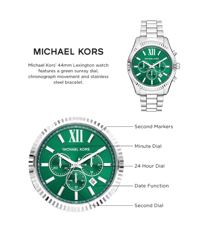 Michael Kors Lexington Chronograph Green Dial Silver Steel Strap Watch for Women - MK9152 Buy Now By Michael Kors