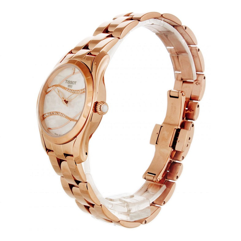 Tissot T Wave T Lady Mother of Pearl Dial Rose Gold Steel Strap Watch For Women - T112.210.33.111.00 Buy Now By Tissot