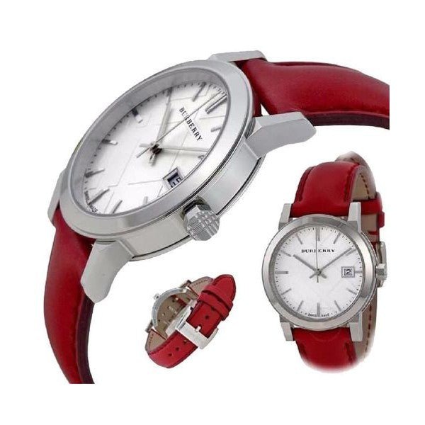 Burberry The City Silver Dial Red Leather Strap Watch for Women - BU9129 Buy Now By Burberry