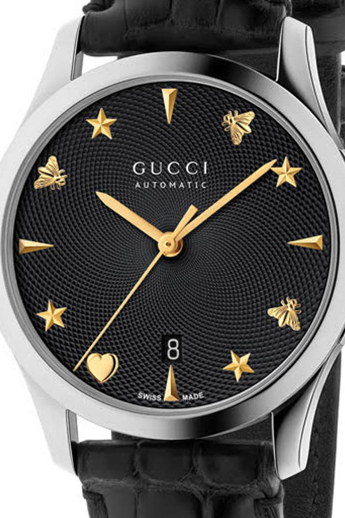 Gucci G Timeless Automatic Black Dial Black Leather Strap Watch For Women - YA126469 Buy Now By Gucci