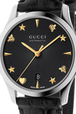 Gucci G Timeless Automatic Black Dial Black Leather Strap Watch For Women - YA126469 Buy Now By Gucci