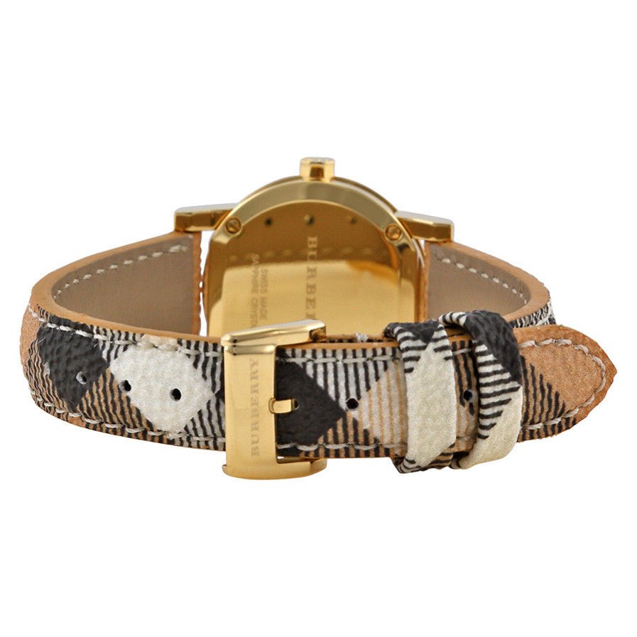 Burberry The City Gold Dial Haymarket Brown Leather Strap Watch for Women - BU9219 Buy Now By Burberry