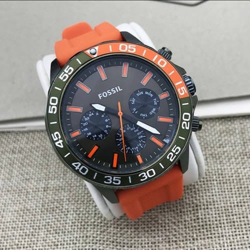 Fossil Bannon Chronograph Grey Dial Orange Silicone Strap Watch for Men - BQ2500 Buy Now By Fossil