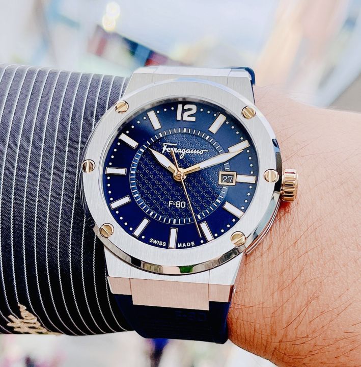 Salvatore Ferragamo F-80 Blue Dial Blue Rubber Strap Watch For Men - SFHY01122 Buy Now By Salvatore Ferragamo