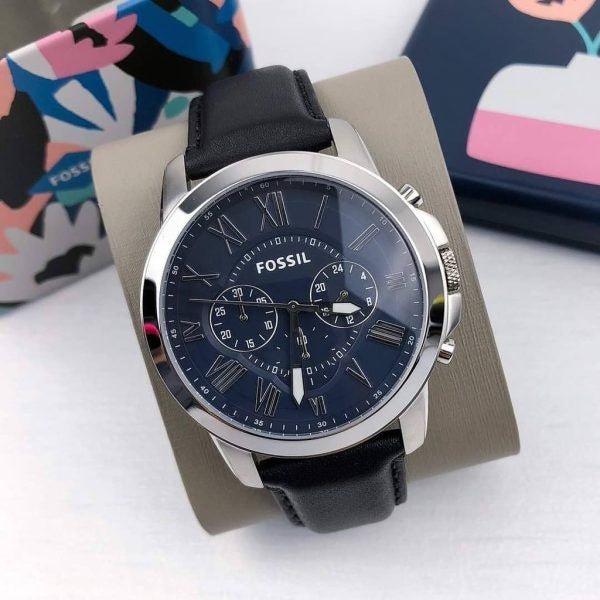 Fossil Grant Chronograph Blue Dial Black Leather Strap Watch for Men - FS4990 Buy Now By Fossil