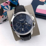 Fossil Grant Chronograph Blue Dial Black Leather Strap Watch for Men - FS4990 Buy Now By Fossil