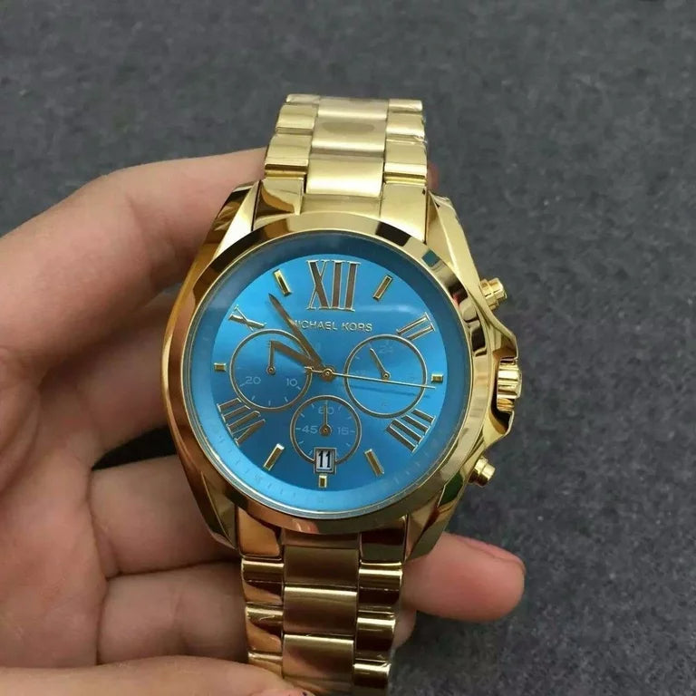 Michael Kors Bradshaw Chronograph Blue Dial Gold Steel Strap Watch For Women - MK5975 Buy Now By Michael Kors