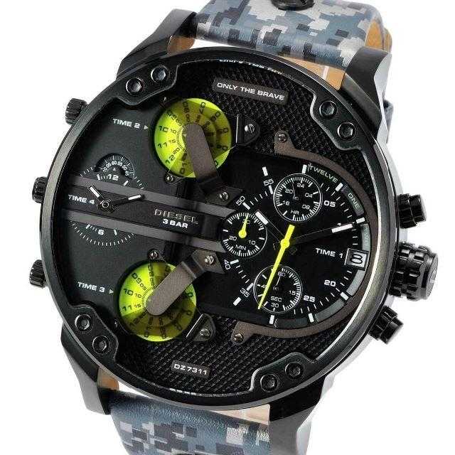 Diesel Big Daddy Chronograph Black Dial Black Leather Strap Watch For Men - DZ7311 Buy Now By Diesel