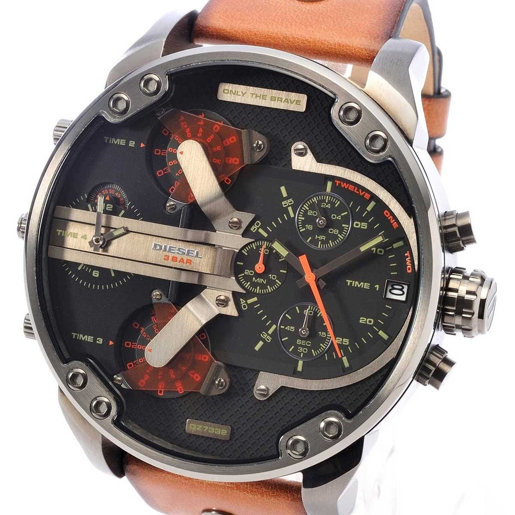 Diesel Mr Daddy 2.0 Chronograph Black Dial Brown Leather Strap Watch For Men - DZ7332 Buy Now By Diesel