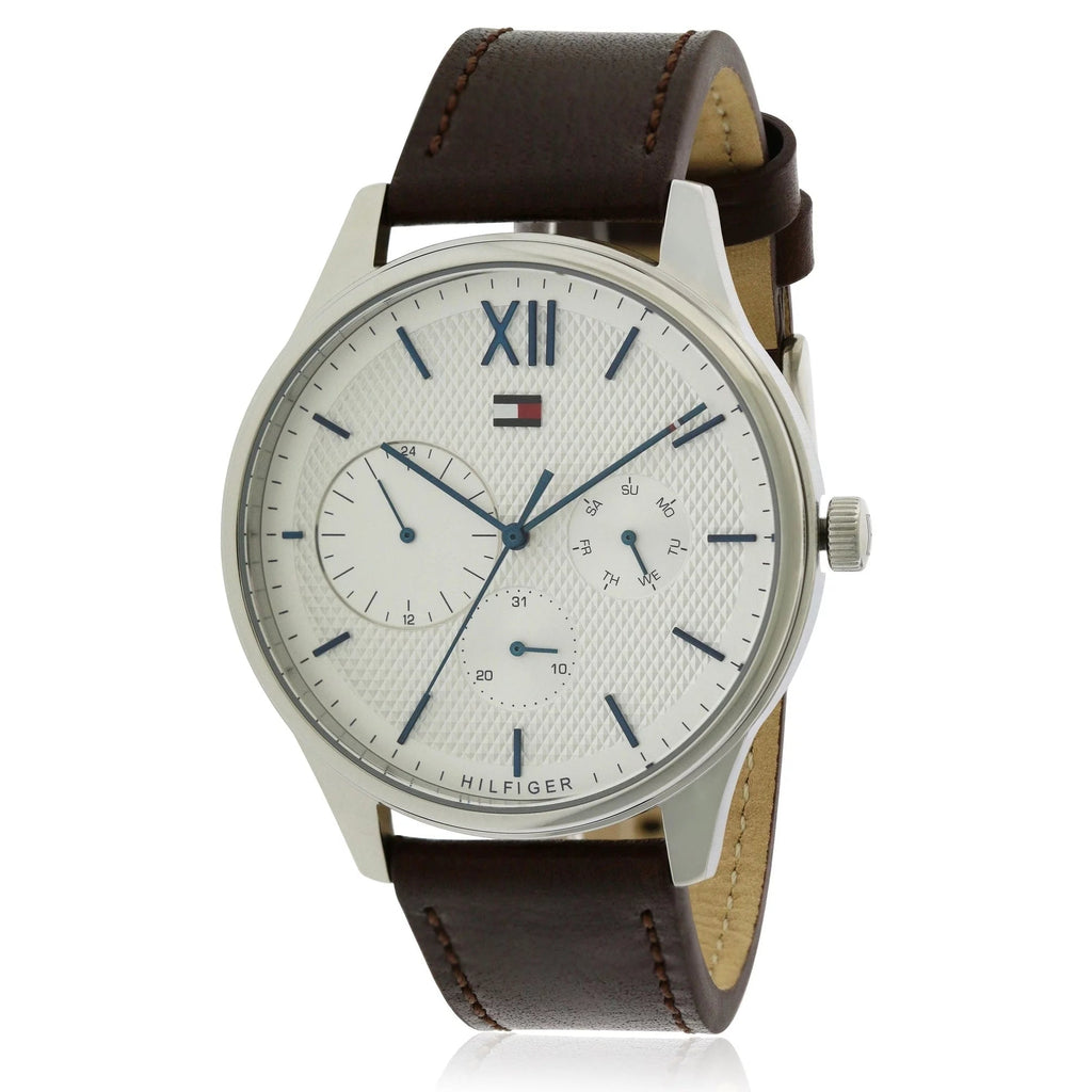 Tommy Hilfiger Damon Quartz White Dial Brown Leather Strap Watch for Men - 1791418 Buy Now By Tommy Hilfiger