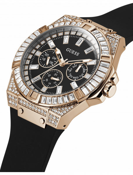 Guess Zeus Multifunction Crystals Black Dial Black Silicone Strap Watch For Men - GW0208G4 Buy Now By Guess