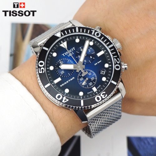 Tissot Seastar 1000 Chronograph Blue Dial Silver Mesh Bracelet Watch For Men - T120.417.11.041.02 Buy Now By Tissot