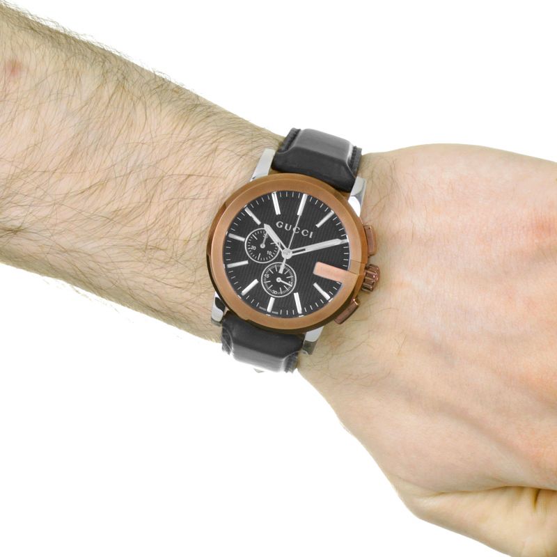 Gucci G Chrono Black Dial Brown Leather Strap Watch For Men - YA101202 Buy Now By Gucci
