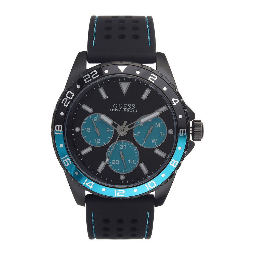 Guess Odyssey Quartz Black Dial Black Leather Strap Watch For Men - W1108G5 Buy Now By Guess